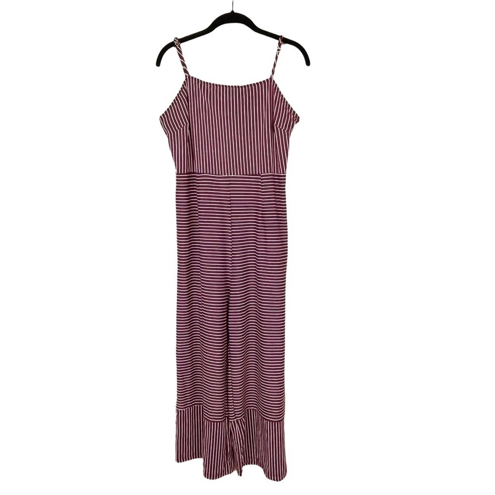 Poof Red Stripe Spaghetti Strap Stretch Side Zip Wide leg Jumper Jumpsuit Size M - Picture 2 of 6